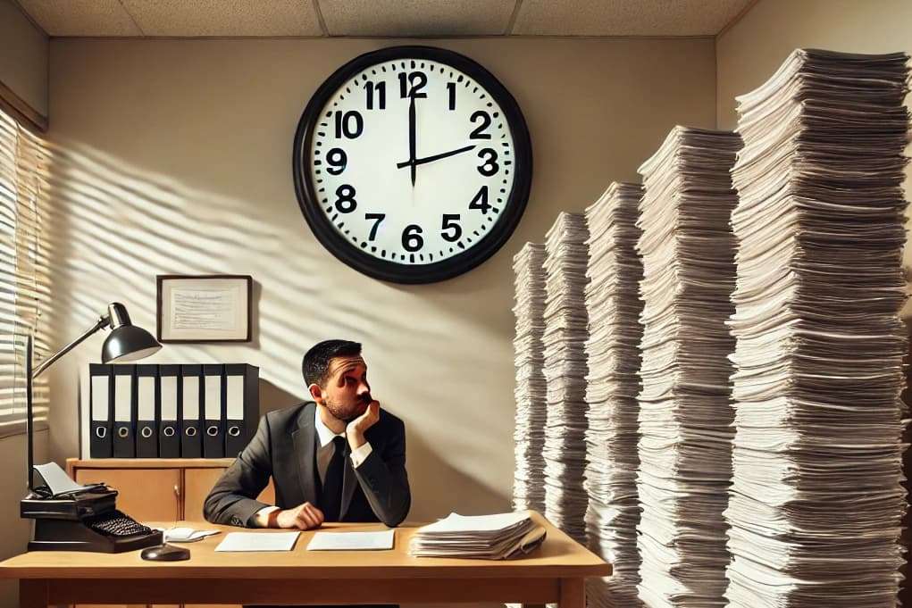 An attorney looking into a pile of files